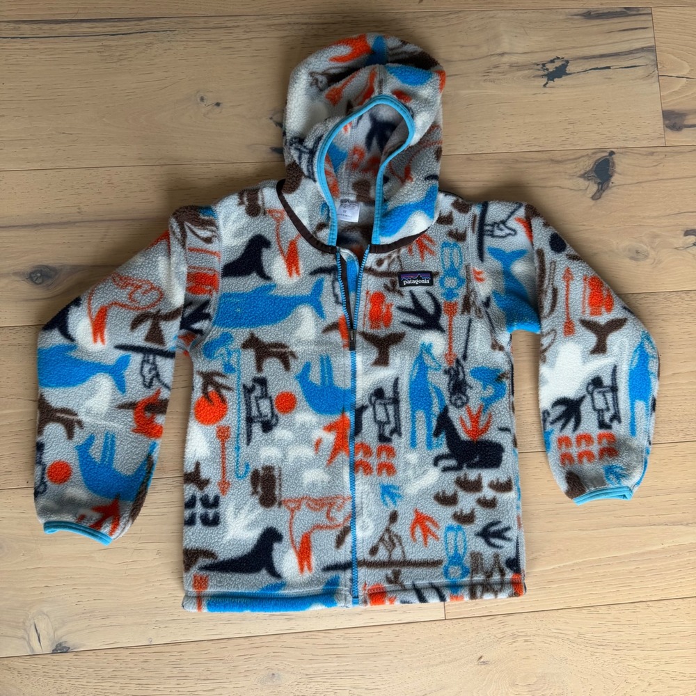 Patagonia Kids 5T Synchilla Fleece Hoodie Cave Painting Grey Blue
